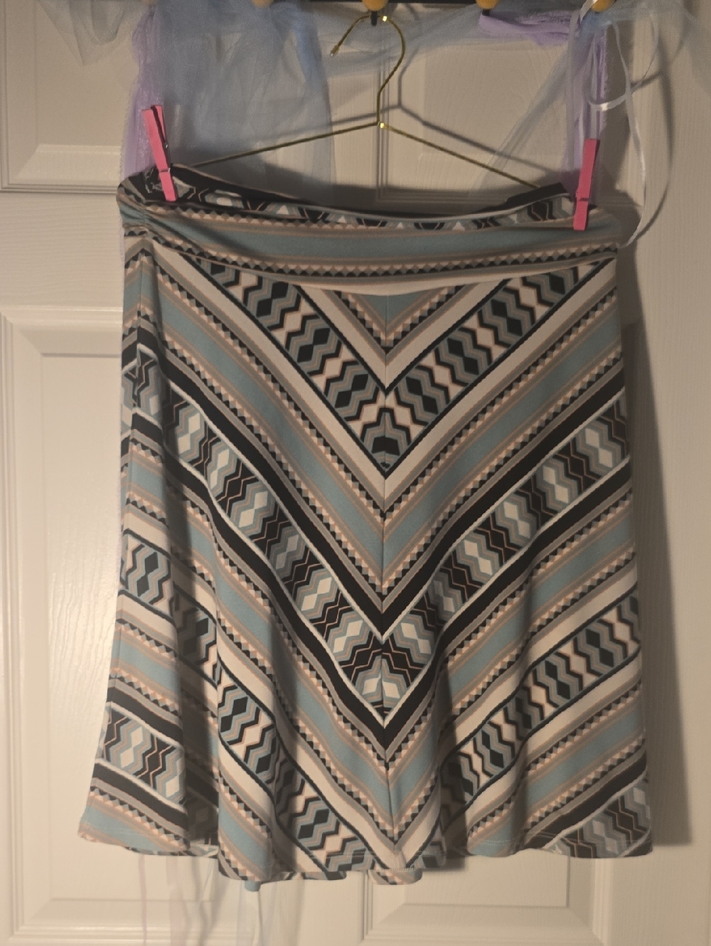BCBGMaxAzria Chevron-Print Skater Skirt - Light Blue, Black & Cream